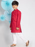 JBN CREATION Boy's Maroon And White Kurta Pyjama Set