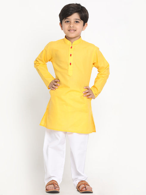 JBN CREATION Boy's Yellow Solid Kurta