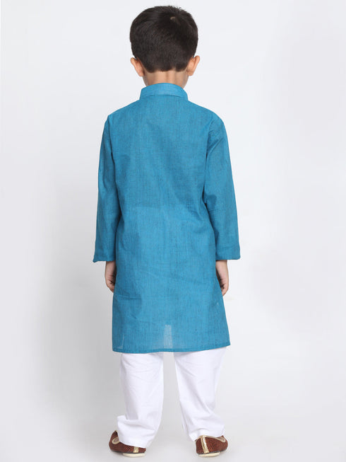 Vastramay Aqua Blue Handloom Cotton Striped Siblings Set