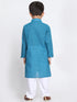 Vastramay Aqua Blue Handloom Cotton Striped Siblings Set