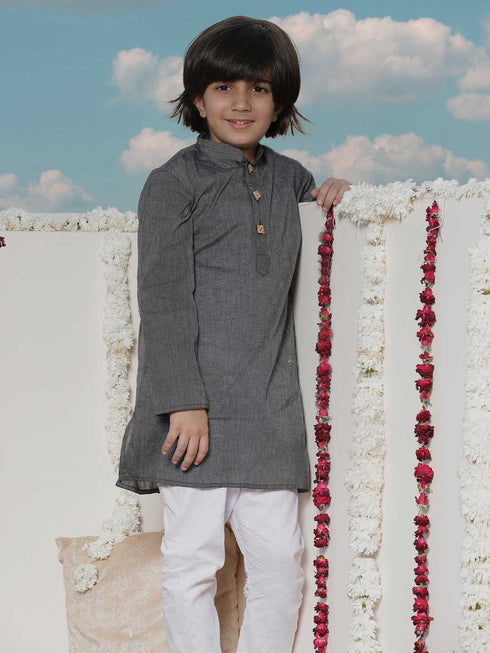 Vastramay Boy's Black Cotton Kurta and Pyjama Set