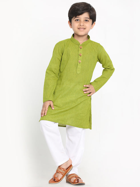 Vastramay Boy's Green Cotton Kurta and Pyjama Set