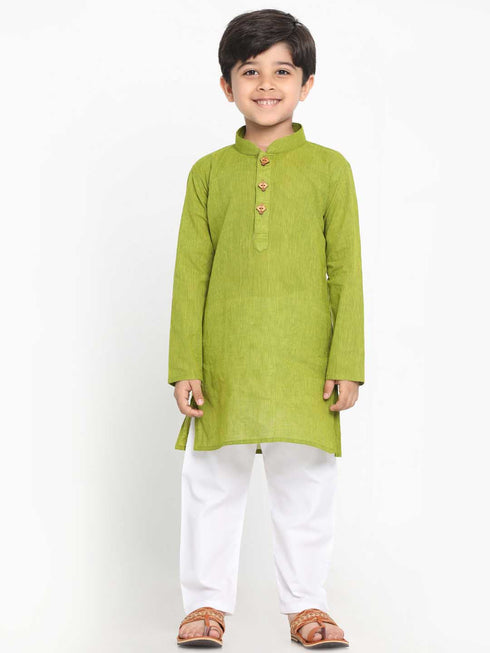 Vastramay Boy's Green Cotton Kurta and Pyjama Set