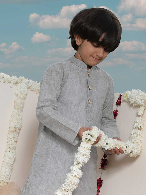 Vastramay Boy's Grey Cotton Kurta and Pyjama Set