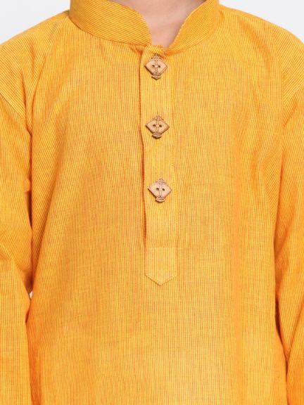Vastramay Boy's Yellow Cotton Kurta and Pyjama Set
