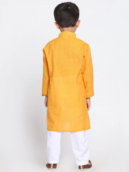 Vastramay Yellow Handloom Cotton Striped Siblings Set