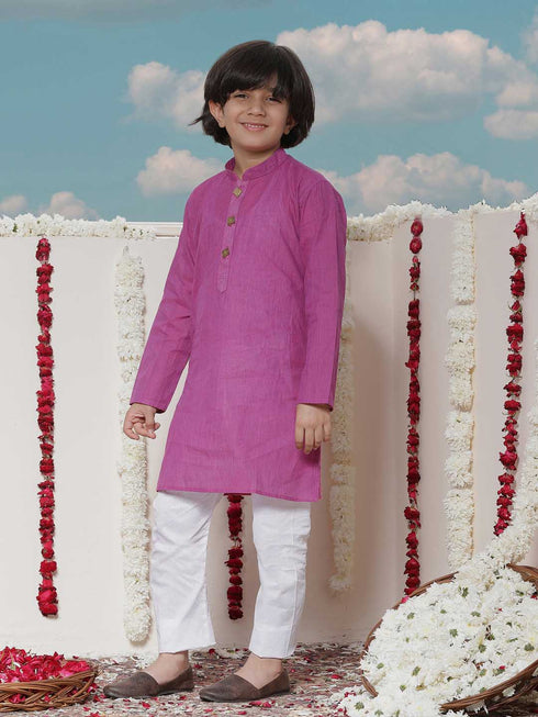 Vastramay Boy's Purple Cotton Kurta and Pyjama Set