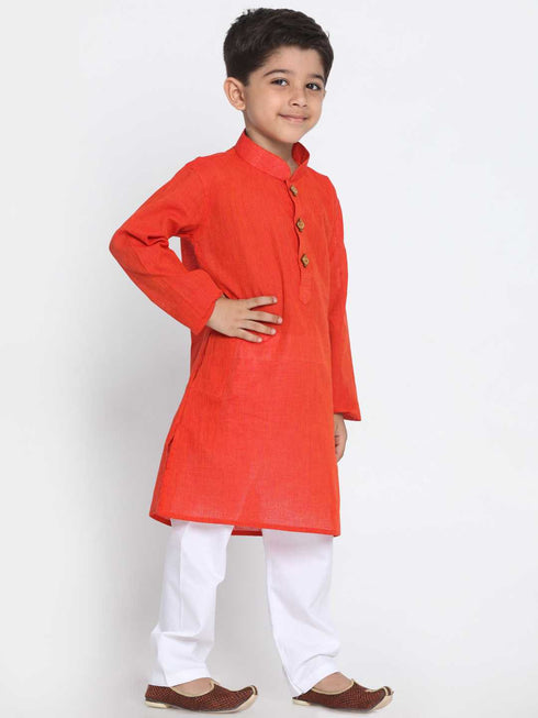 Vastramay Boy's Red Cotton Kurta and Pyjama Set