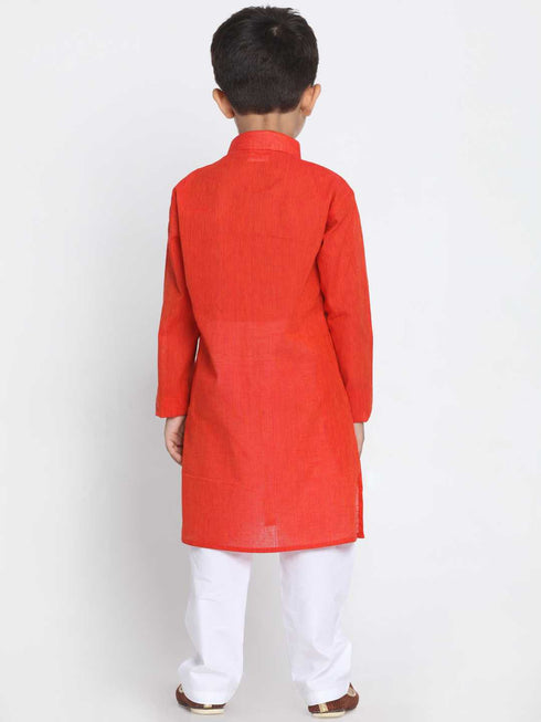 Vastramay Boy's Red Cotton Kurta and Pyjama Set