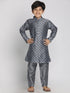 Vastramay Grey Silk Blend Ethnic Print Kurta Pyjama Sibling Set