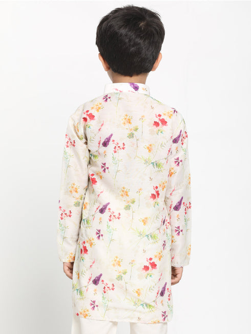 Vastramay Boy's Multicolor-Base-Cream Cotton Blend Printed Kurta