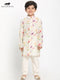 Vastramay Boy's Printed Cream Cotton Blend Kurta and Pyjama Set