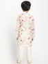 Vastramay Boy's Printed Cream Cotton Blend Kurta and Pyjama Set