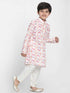 Vastramay Boy's Multicolor-Base-White Cotton Blend Kurta and Pyjama Set