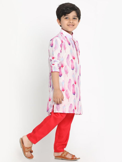 Vastramay Boy's Cotton Silk Digital Printed Kurta and Pyjama Set