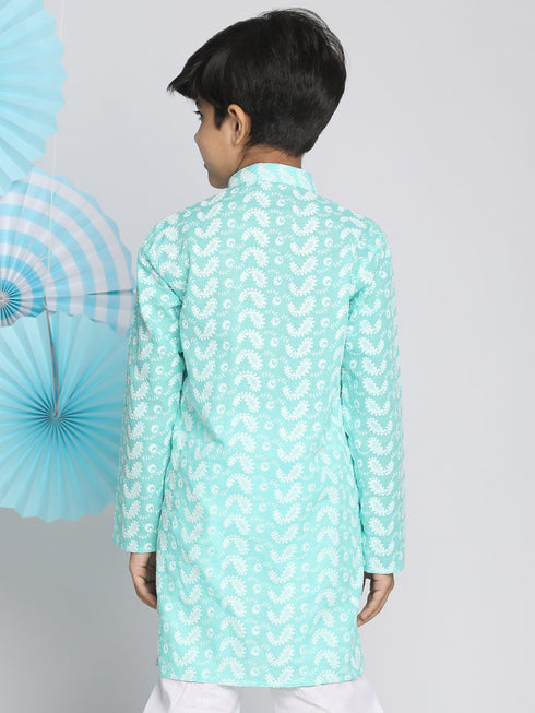 Vastramay Green Pure Cotton Chikankari Kurta Blend Baap Beta Set