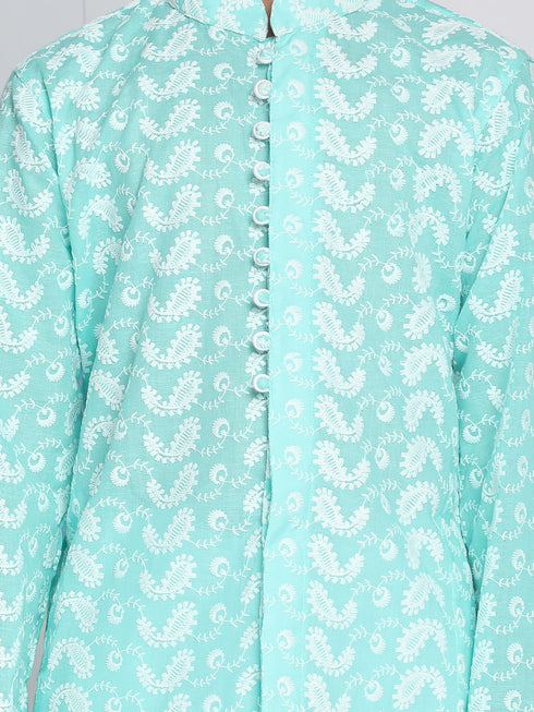 Vastramay Green Pure Cotton Chikankari Kurta Blend Baap Beta Set