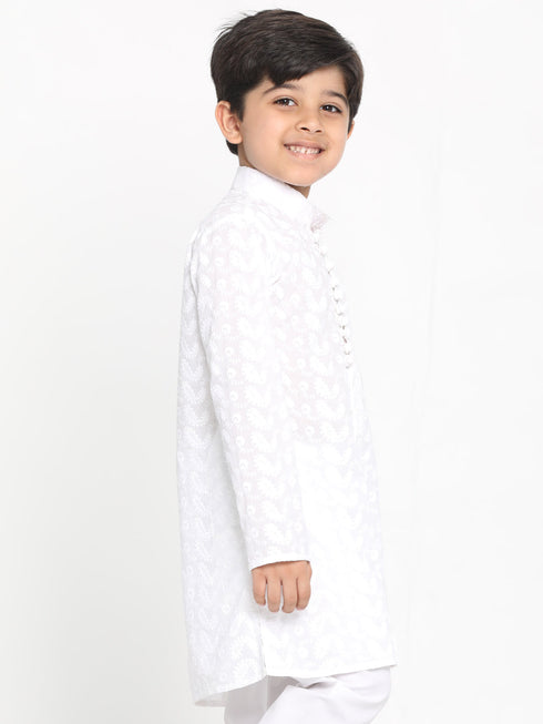 JBN CREATION Boy's White Lukhnowi Chikankari Kurta