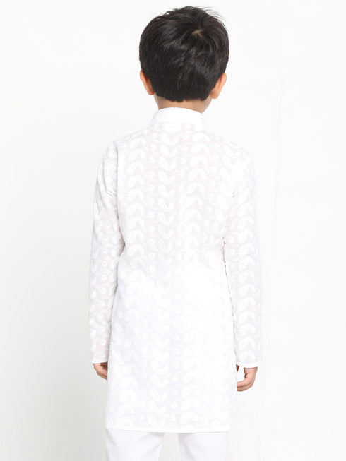 JBN CREATION Boy's White Lukhnowi Chikankari Kurta
