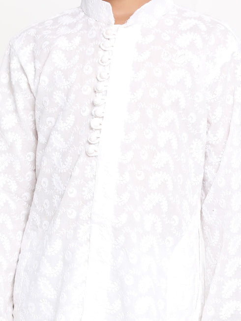 JBN CREATION Boy's White Lukhnowi Chikankari Kurta