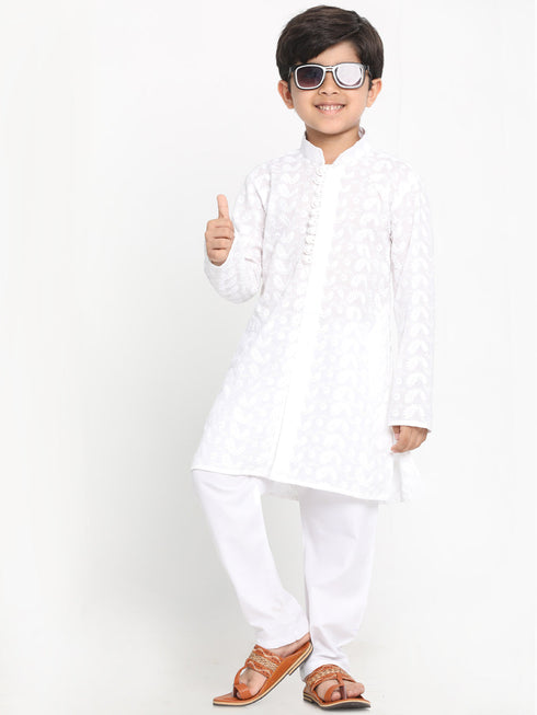 JBN CREATION Boy's White Lukhnowi Chikankari Kurta