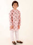 JBN CREATION Boys' Peach Floral Print Kurta And White Pyjama Set