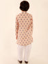 JBN CREATION Boys' Chiku Brown Floral Print Kurta And White Pyjama Set