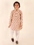 JBN CREATION Boys' Chiku Brown Floral Print Kurta And White Pyjama Set