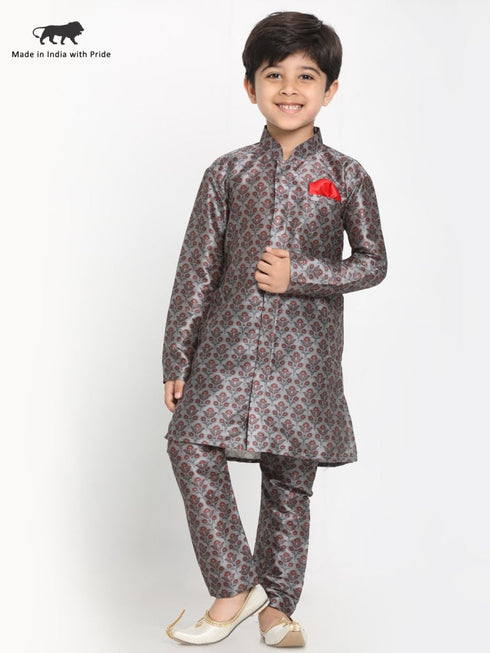 Vastramay Boys Silk Blend Digital Printed Kurta and Pyjama Set