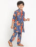 JBN Creation Boys Floral Printed Blue Kurta Pyjama Set With Laharia Border