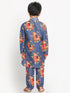 JBN Creation Boys Floral Printed Blue Kurta Pyjama Set With Laharia Border