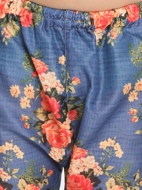JBN Creation Boys Floral Printed Blue Kurta Pyjama Set With Laharia Border