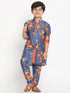 JBN Creation Boys Floral Printed Blue Kurta Pyjama Set With Laharia Border
