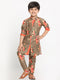 JBN Creation Boys Floral Printed Beige Kurta Pyjama Set With Laharia Border