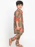 JBN Creation Boys Floral Printed Beige Kurta Pyjama Set With Laharia Border