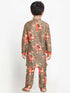 JBN Creation Boys Floral Printed Beige Kurta Pyjama Set With Laharia Border