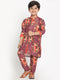 JBN Creation Boys Floral Printed Wine Kurta Pyjama Set With Laharia Border