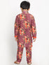 JBN Creation Boys Floral Printed Wine Kurta Pyjama Set With Laharia Border