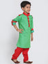 Vastramay Boys Green Cotton Pathani Suit Set