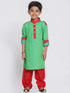Vastramay Boys Green Cotton Pathani Suit Set