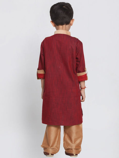 Vastramay Boy's Maroon Cotton Pathani Suit