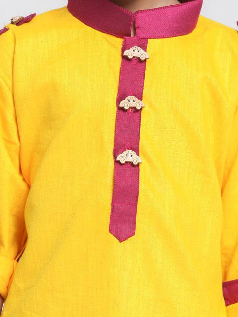 Vastramay Boy's Yellow Cotton Pathani Suit