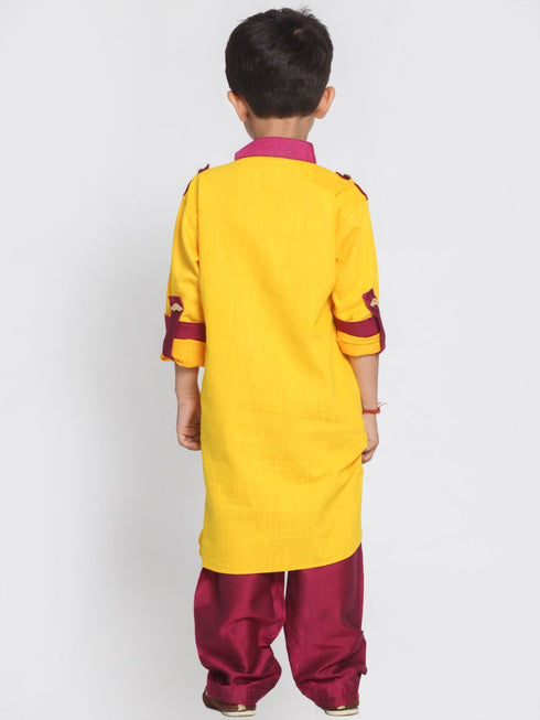 Vastramay Boy's Yellow Cotton Pathani Suit
