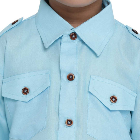 JBN Creation Boy's Blue Cotton Blend Pathani Suit Set