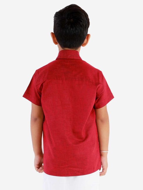 JBN Creation Boys' Cherry Maroon Cotton Short Sleeves Ethnic Shirt