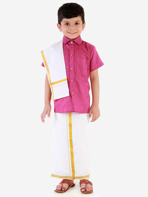 JBN Creation Boy's Purple Shirt with White Mundu
