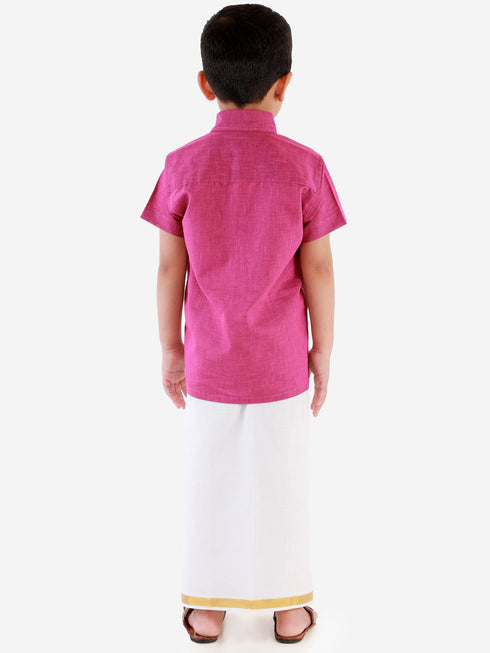 JBN Creation Boy's Purple Shirt with White Mundu