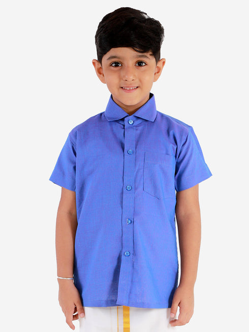 JBN Creation Boys' Turquoise Blue Cotton Short Sleeves Ethnic Shirt