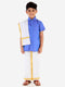 JBN Creation Boys' Teal Blue Cotton Short Sleeves Ethnic Shirt Mundu Vesty Style Dhoti Pant Set