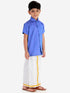 JBN Creation Boys' Teal Blue Cotton Short Sleeves Ethnic Shirt Mundu Vesty Style Dhoti Pant Set